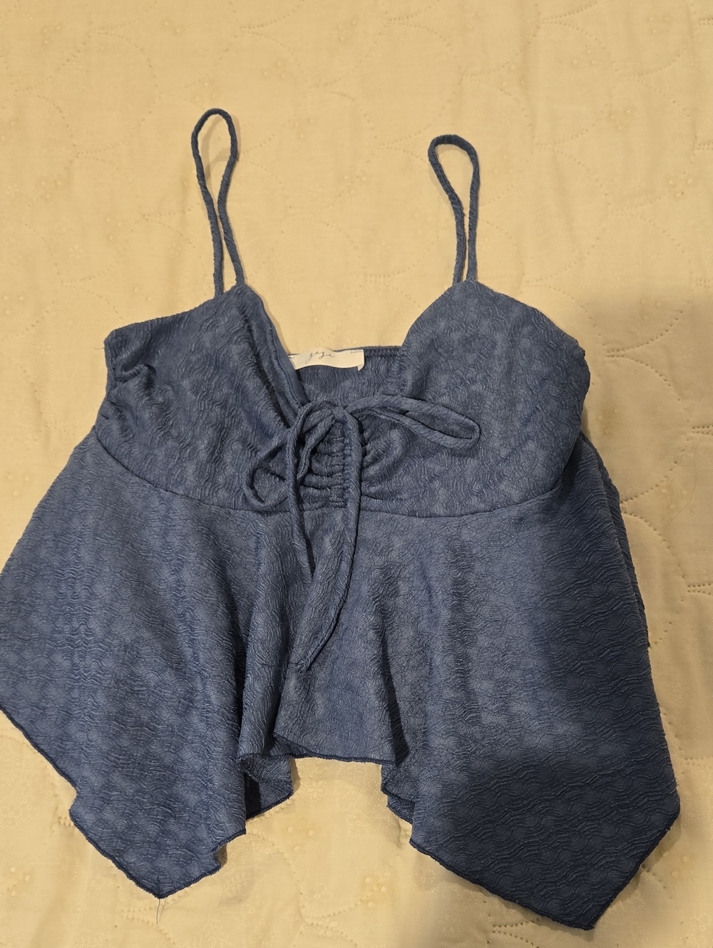 gaze Blue Textured Tie-Front Spaghetti Strap Camisole